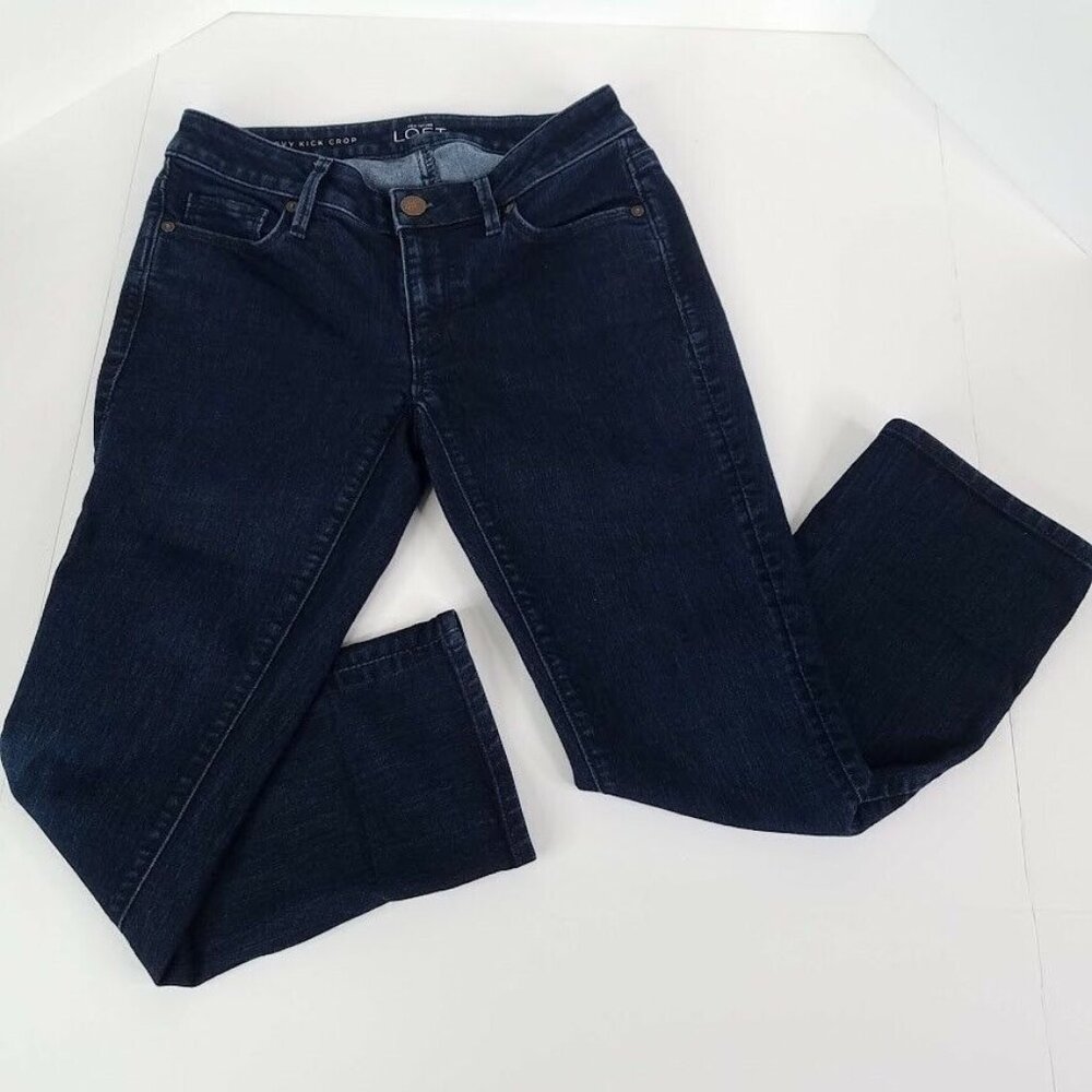 Ann Taylor Loft Jeans‎ Womens 0 Curvy Kick Crop Blue Dark Wash Denim Stretch